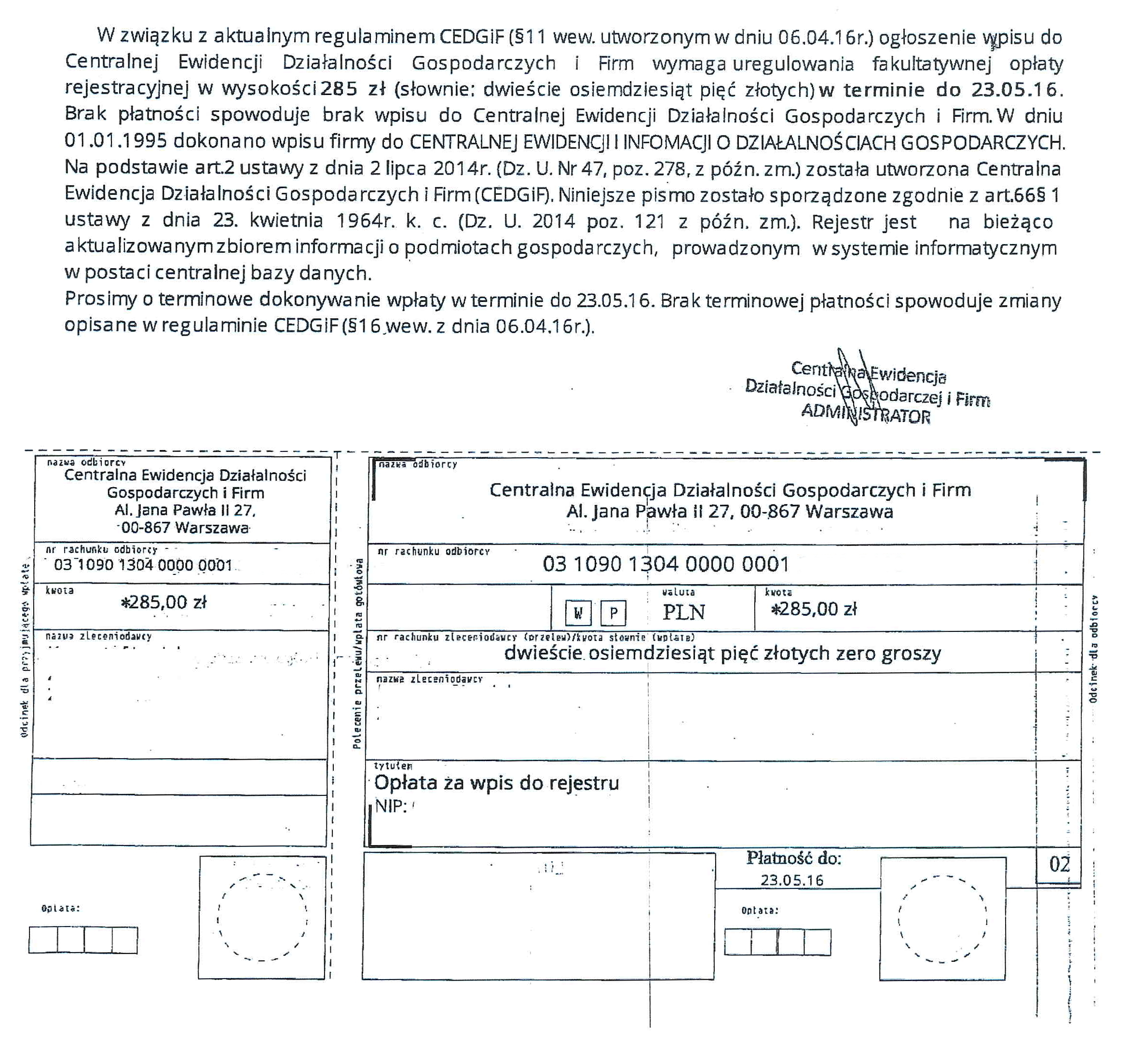 Uwaga Na Wezwania Do Zaplaty Za Rejestracje W Ceidg Komunikaty Urzad Skarbowy Poznan Jezyce